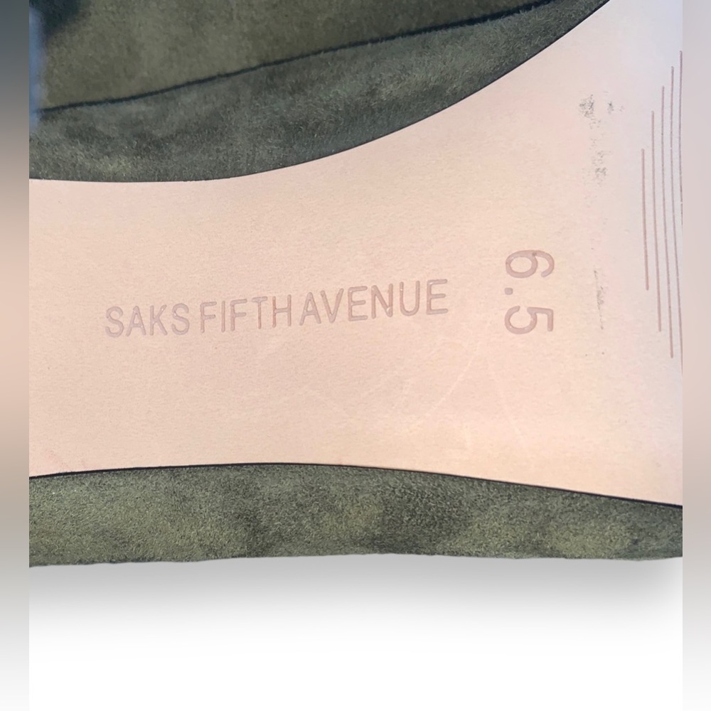 Saks Fifth Avenue Olive Green Suede Braided Heels Size 6.5 - Picture 7 of 10